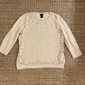 Ann Taylor Light Pink Lace 3/4 Sleeve Sweater Sweatshirt Large